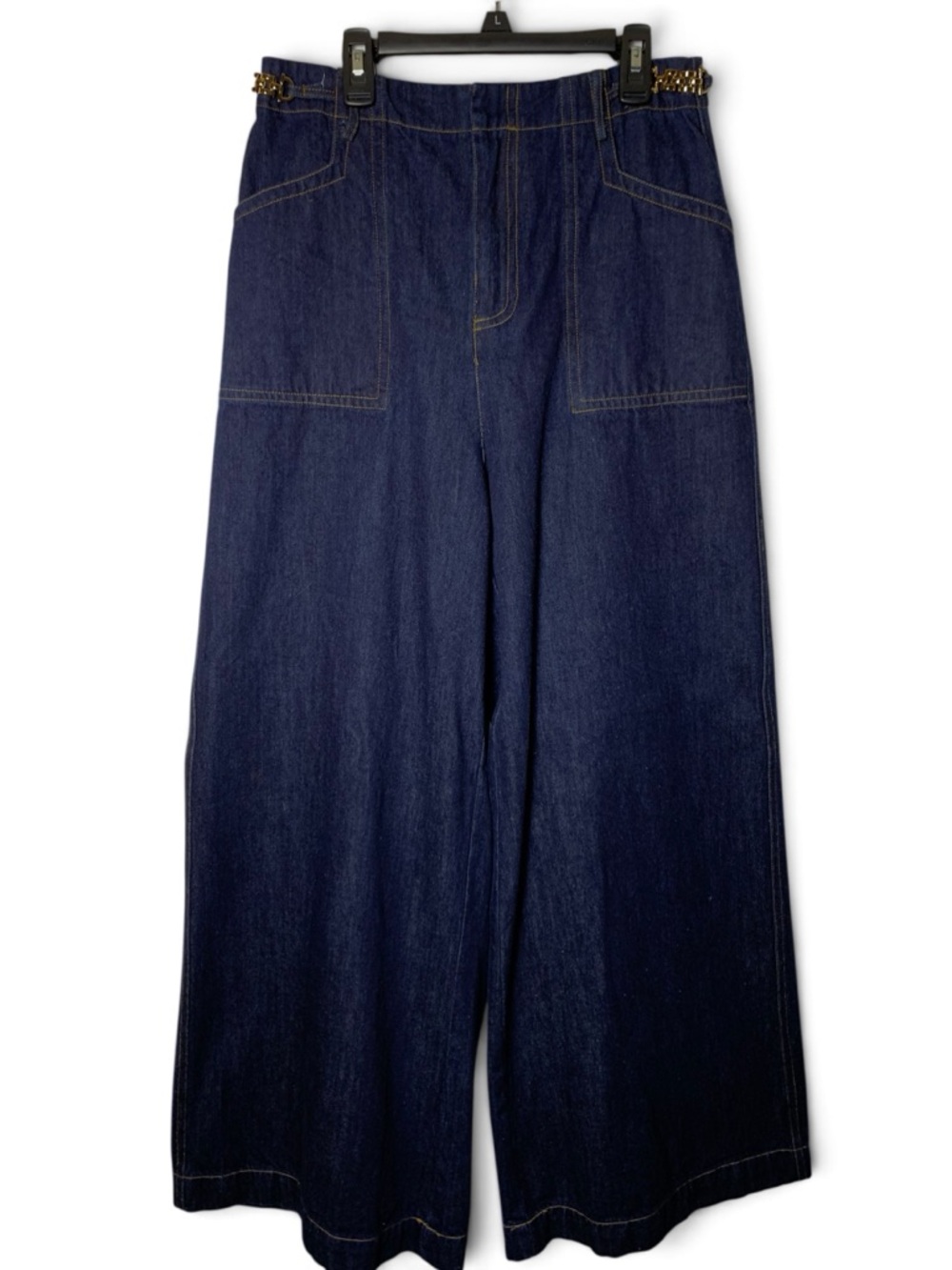 Free Market Jeans Womens M Dark Wash Super Wide Leg High Rise Gold Chain Denim - Picture 3 of 15